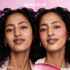 Glow Recipe Best of Glow Hues Kit before-and-after image demonstrating the buildable color payoff of Dewy Flush.