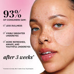 Glow Recipe Vitamin C Brightening Korean Toner Pads infographic showing visible results for dark spots and dullness.