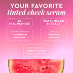 Infographic highlighting how Watermelon Glow Niacinamide Dewy Flush brightens, hydrates, and refines the look of pores.