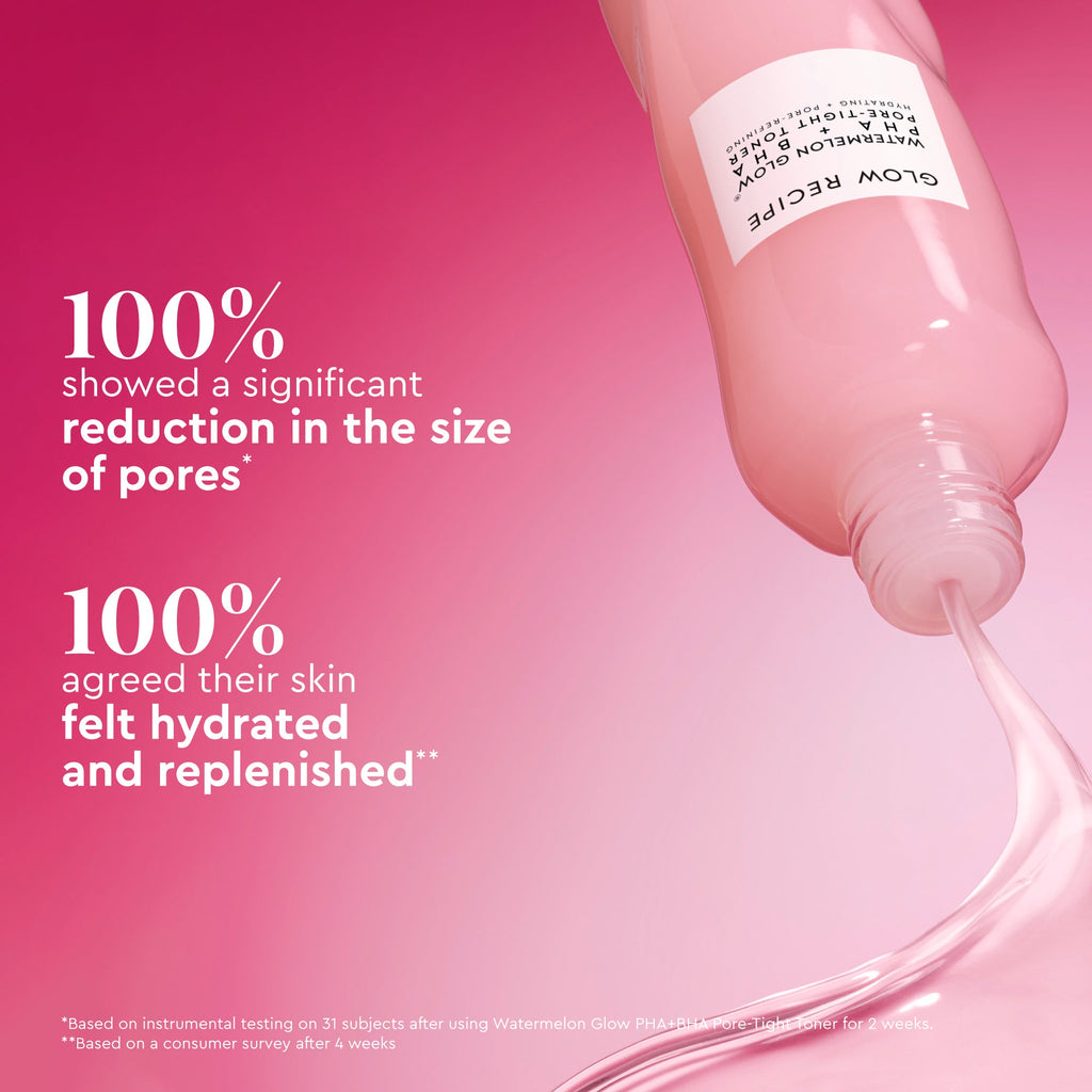 Glow Recipe Dew It Yourself Toner Pads Masking Kit infographic detailing clinical claims for smoother, glass-like skin.