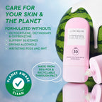 Infographic noting that Watermelon Glow Dew Shield SPF 30 is formulated clean and with planet-aware ingredients.