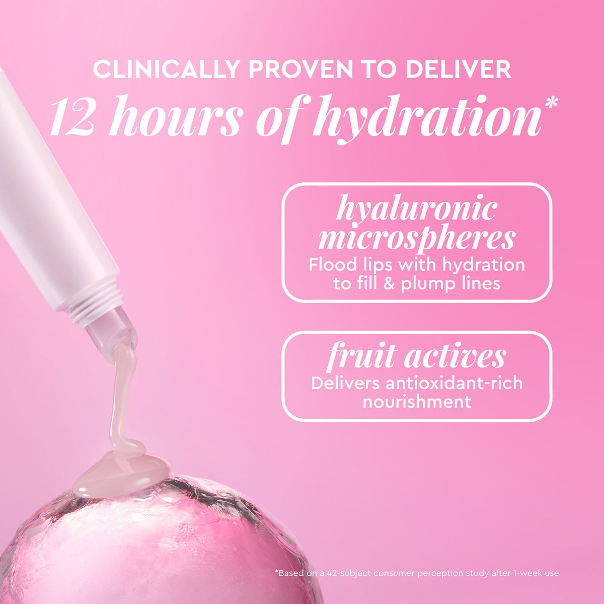 Ingredient callout graphic for Glass Balm in Ice Bingsoo highlighting the clear, hydrating Hyaluronic Microsphere gel.