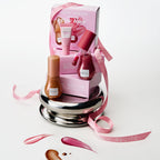 Glow Recipe Best of Glow Hues Kit lifestyle shot featuring the tinted serum, blush drops, and lip balm trio.