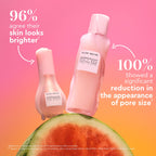 Glow Recipe skincare products with watermelon on a gradient pink and orange background
