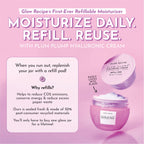 Glow Recipe Plum Plump Hyaluronic Cream applied to skin, showing its lightweight, quick-absorbing gel-cream finish.