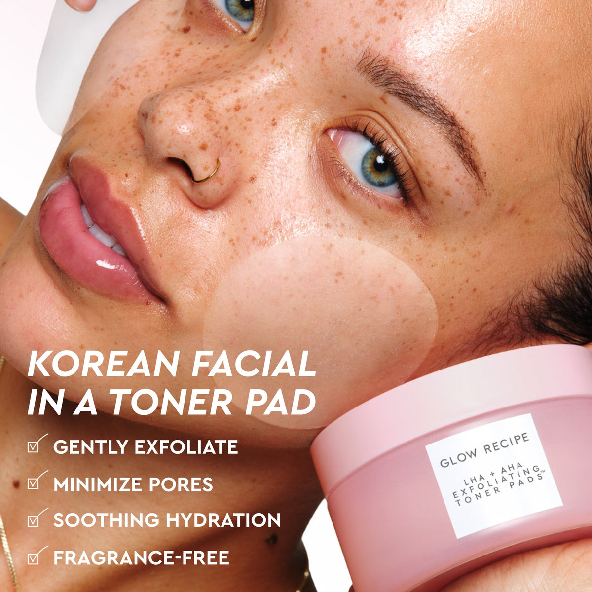 Glow Recipe LHA + AHA Korean Watermelon Toner Pad infographic detailing key exfoliating ingredients and how to use them