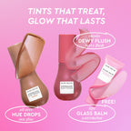 Glow Recipe Best of Glow Hues Kit product set shot showing the Hue Drops, Dewy Flush, and Glass Balm minis together.