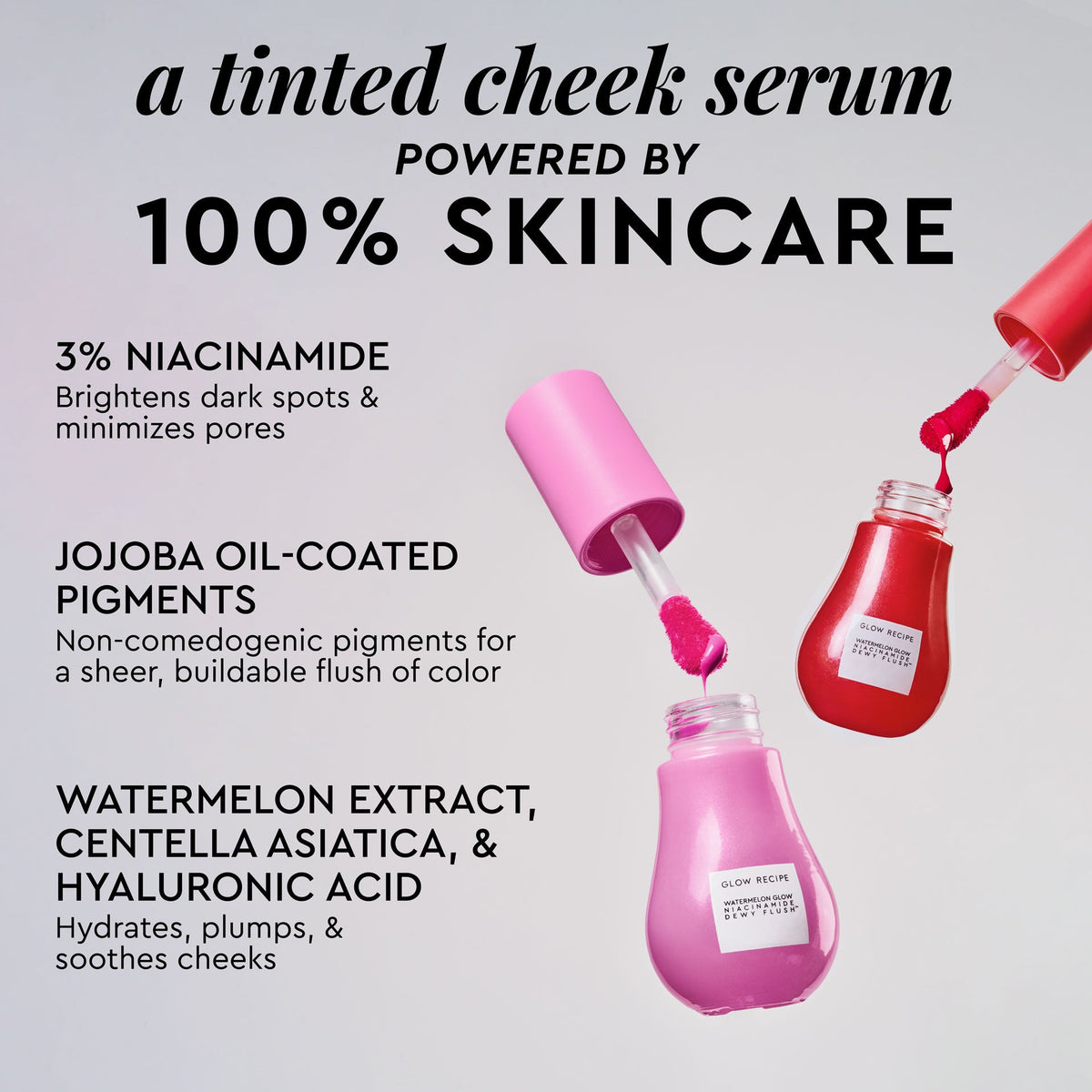 An ingredient breakdown for Cherry Flush highlights the niacinamide and fruit extracts inside the formula.