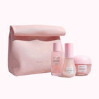Glow Recipe Glass Skin Roll Bag Kit with toner, Dew Drops, cushion cream, and pink saffiano roll bag