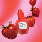 Infographic showing Glow Recipe's Strawberry Smooth Serum as part of a daily routine for smoother, clearer, soft-glow skin.