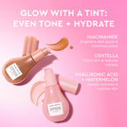 Infographic comparing the Sun Glow and Rosy Glow finishes of Watermelon Glow Niacinamide Hue Drops side by side.