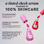 Glow Recipe Dewy Flush ingredient infographic from the Lip & Cheek Kit highlighting the skincare actives in the tint.