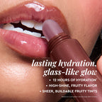 Benefit infographic for Glass Balm in Coconut Bingsoo detailing the smoothing and glass-like glow results.