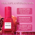 Glow Recipe Pomegranate Peptide Firming Serum shown with hyaluronic acid highlighted for its hydrating, smoothing benefits.