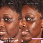 Texture close-up of Mini Watermelon Glow Niacinamide Hue Drops showing its sheer, non-streaky tinted formula.