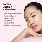 Glow Recipe Watermelon Milk Peptide Cushion Cream infographic highlighting 88% barrier recovery and reduced water loss