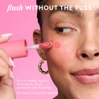 An infographic details Berry Flush's dewy finish alongside the product bottle shot.