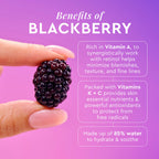 Infographic showing how Glow Recipe Blackberry Retinol Blemish Serum unclogs pores while soothing blemish-prone, sensitive skin.