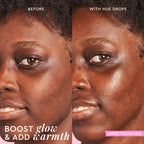 Before-and-after result of Watermelon Glow Niacinamide Hue Drops, illustrating its brightening, non-streaky finish.