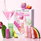 Infographic introducing the bonus Watermelon Glow Niacinamide Hue Drops Sun Glow sachet in the GlowTinis kit.