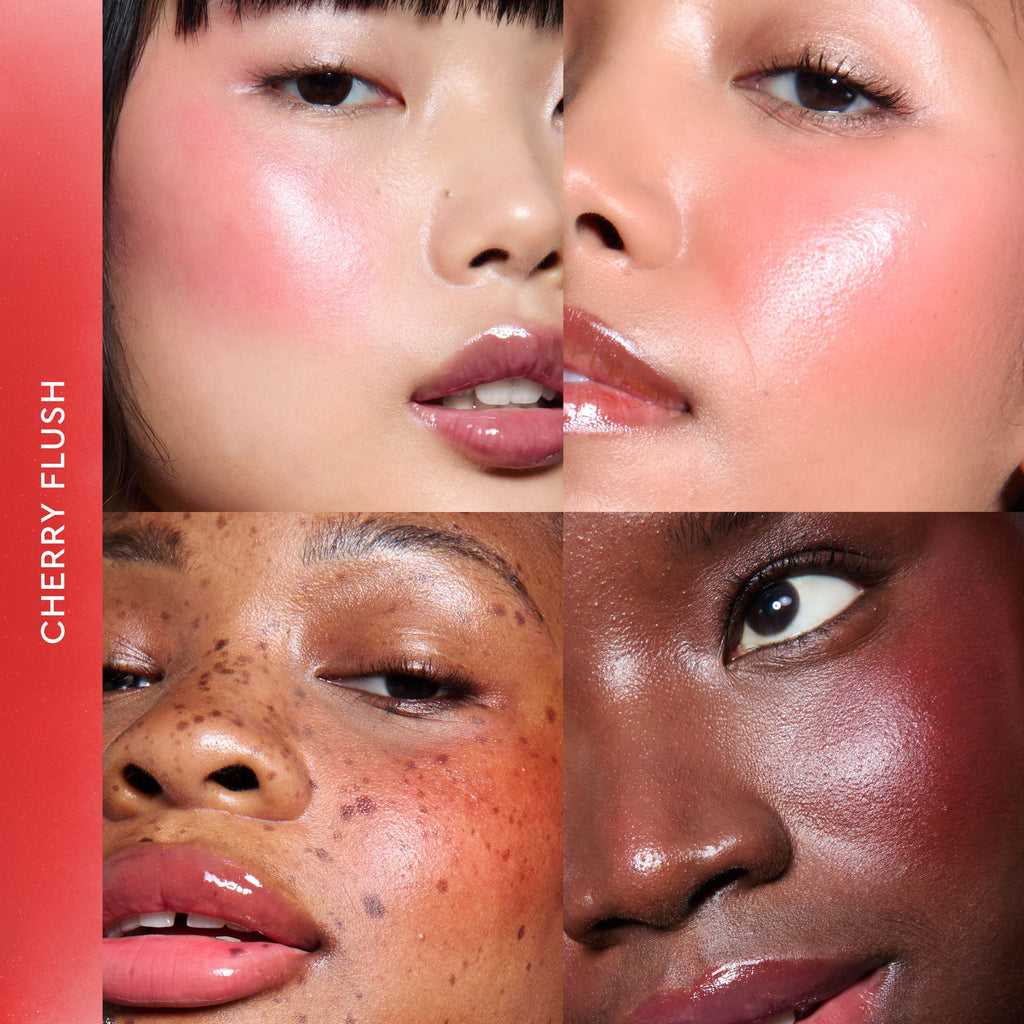 Glow Recipe Dewy Flush shade grid from the Lip & Cheek Kit showing the Strawberry + Cherry cheek tint swatch.